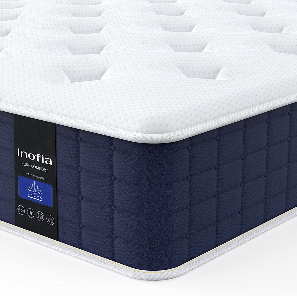 Inofia Double Mattresses 9 Inch Hybrid Mattress Double Size Pocket Sprung Memory Foam Mattress Bed in a Box Dry Comfort Sleep with Medium Firm Pressure Relief, The Snooze Button Collection