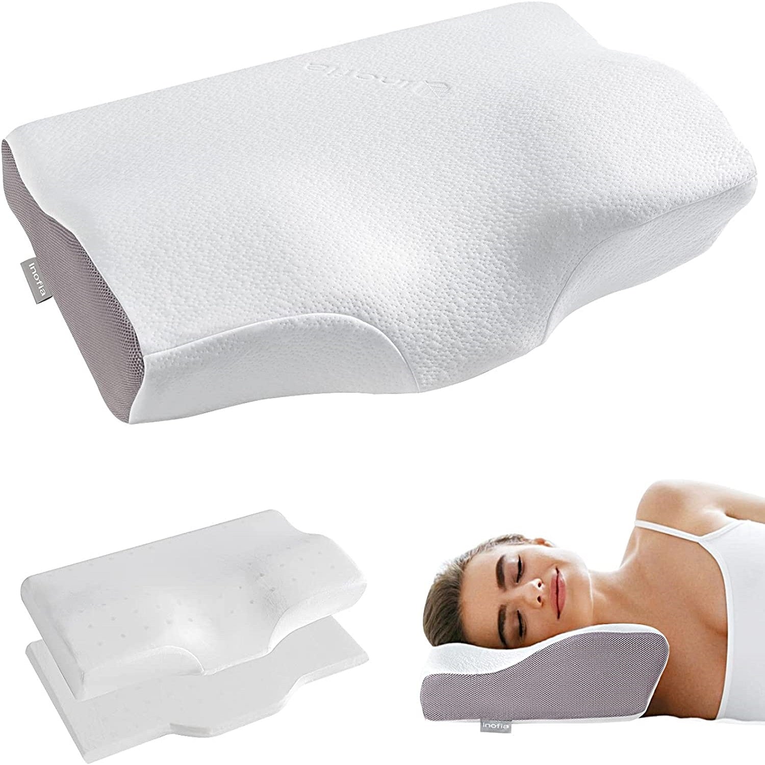 FAIORD Cervical Memory Foam Pillows for Bed Orthopedic Contour Neck Pillow  for Pain Relief Sleeping with Pillowcase White 24.8×14.6×5.1